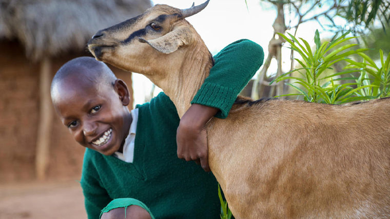 Joseph, 14, in Kenya, is so grateful for the goat his family have received.